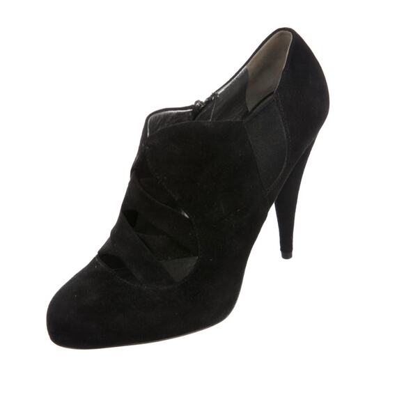 MIU MIU - Suede Round-Toe Ankle Booties - Picture 1 of 5